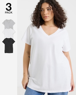 Black, White &amp; Grey 3 Pack Longline V Neck T-Shirts