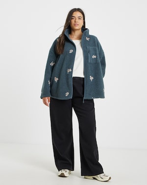 Borg Embroidered Floral Zip Through - Image 2