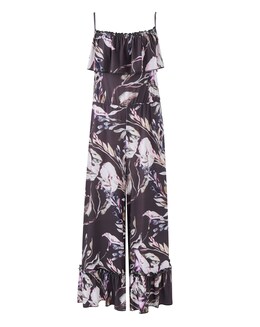 Black Print Frill Hem Jumpsuit