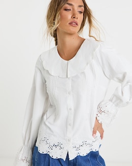 Neon Rose Broderie Cutwork Blouse with Pintucks