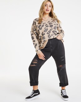 Metallic Leopard V Neck Jumper