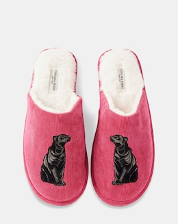 Chelsea Peers Embroidered Jaguar Corduroy Slippers