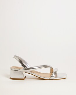 Avery Metallic Asymmetric Low Block Heeled Sandals Ex Wide Fit