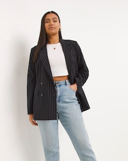 Navy Pinstripe Double Breasted Blazer
