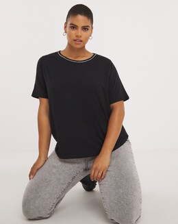Black Diamante Trim Tee