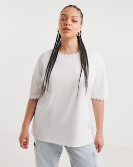 White Daisy Trim Crew Neck Tee