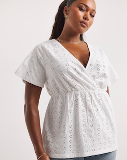 White Jersey Broderie Angel Sleeve Top
