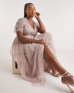 Maya Curve Floral Sequin Embellishment Maxi Dress