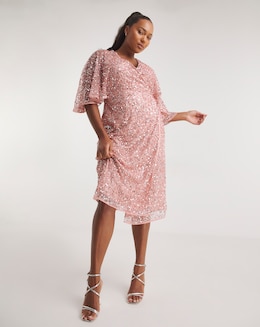 Maya Curve Glitter Embellishment Cape Sleeve Midi Bodycon Dress