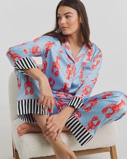 Chelsea Peers Woven Satin Lobster Stripe Pyjama Set