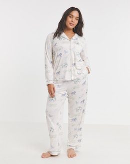 Chelsea Peers Jersey Colourful Animal Stampede Button Up Pyjama Set