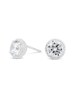 Simply Silver Sterling Silver 925 Cubic Zirconia Pave Surround Stud Earrings