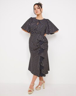 Little Mistress Spot Print Midaxi Dress