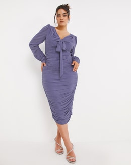 Little Mistress Lavender Tie Front Midi Dress