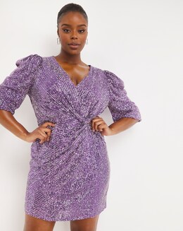 Little Mistress Sequin Puff Sleeve Mini Dress