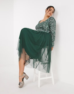 Maya Curve Sweetheart Neckline Sequin Embellished Tulle Midi Dress