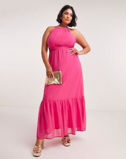 Pink Halterneck Tiered Dress