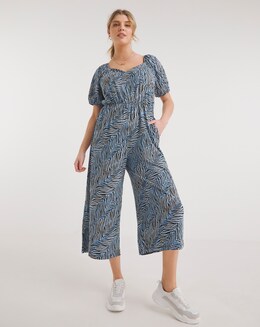 Blue Zebra Print Supersoft Sweetheart Neck Jumpsuit