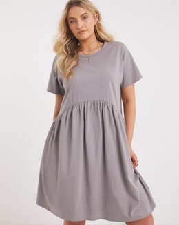 Grey Jersey Drop Waist Smock Dress