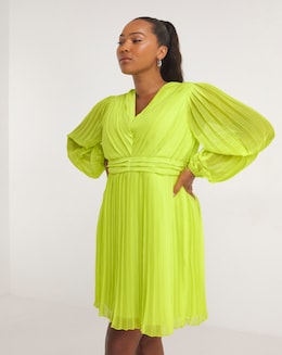 Lime Pleated Skater Dress