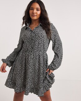 Mono Ditsy Print Waffle Shirt Dress