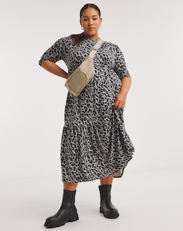 Animal Print Supersoft Tiered Midi Dress