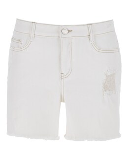 Ecru Fern Distressed Denim Shorts