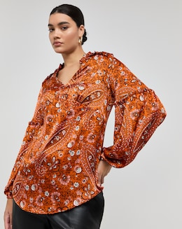 Joanna Hope Satin Pleat Detail Tie Neck Blouse