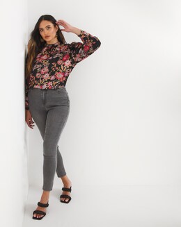 Joanna Hope Satin Puff Sleeve Top