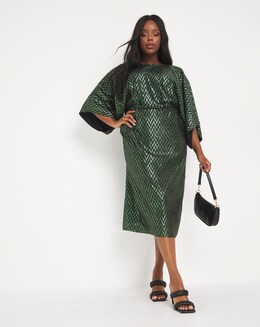 Joanna Hope Metallic Chevron Midi Dress
