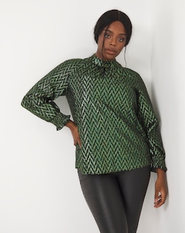 Joanna Hope Metallic Dobby Chevron Blouse