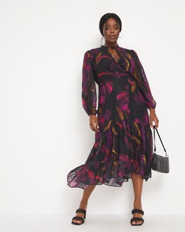 Joanna Hope Purple Print Metallic Dobby Maxi Dress