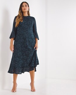 Joanna Hope Fluted Sleeve Stretch Lace Midi Dress