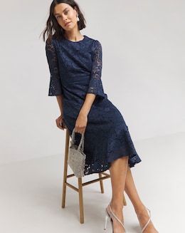 Joanna Hope Fluted Sleeve Stretch Lace Midi Dress