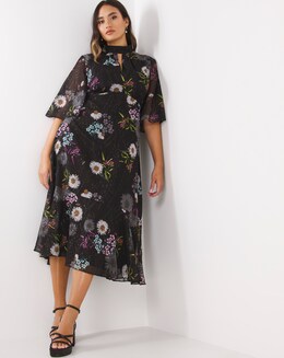 Joanna Hope Floral Dobby Angel Sleeve Maxi Dress