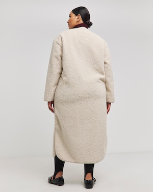 Neutral Collarless Teddy Maxi Coat - Image 4