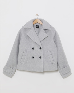 Grey Cropped Faux Wool Trench - Image