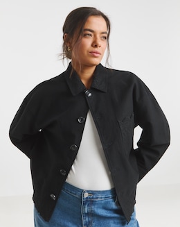Black Broderie Hem Utility Cropped Jacket