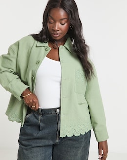 Matcha Broderie Hem Utility Cropped Jacket