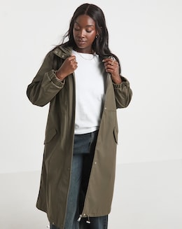 Khaki Longline Rubberised Raincoat