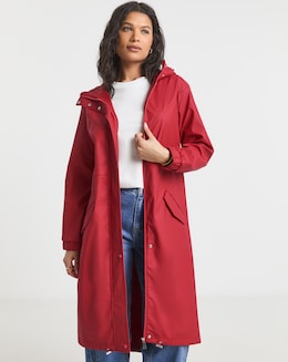 Red Longline Rubberised Raincoat
