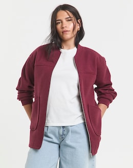 Burgundy Soft Zip Through Bomber Jacket