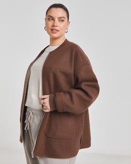 Chocolate Soft Zip Through Bomber Jacket