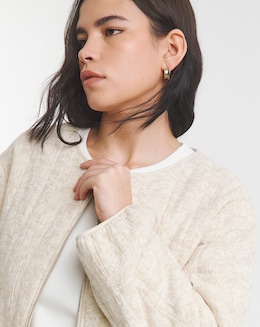 Neutral Floral Jacquard Collarless Jacket