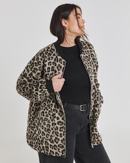 Leopard Print Soft Zip Through Bomber Jacket