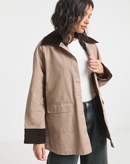 Mocha Cord Collar Waxed Barn Jacket