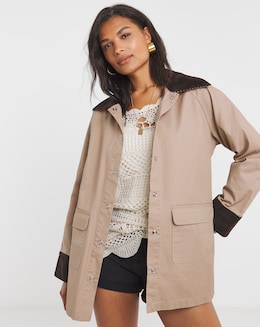 Mocha Cord Collar Waxed Barn Jacket