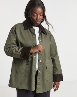 Khaki Cord Collar Waxed Barn Jacket