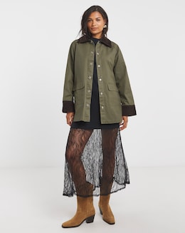Khaki Cord Collar Waxed Barn Jacket