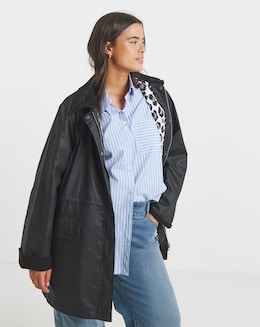 Black Waxed Finish Cord Collar Short Jacket